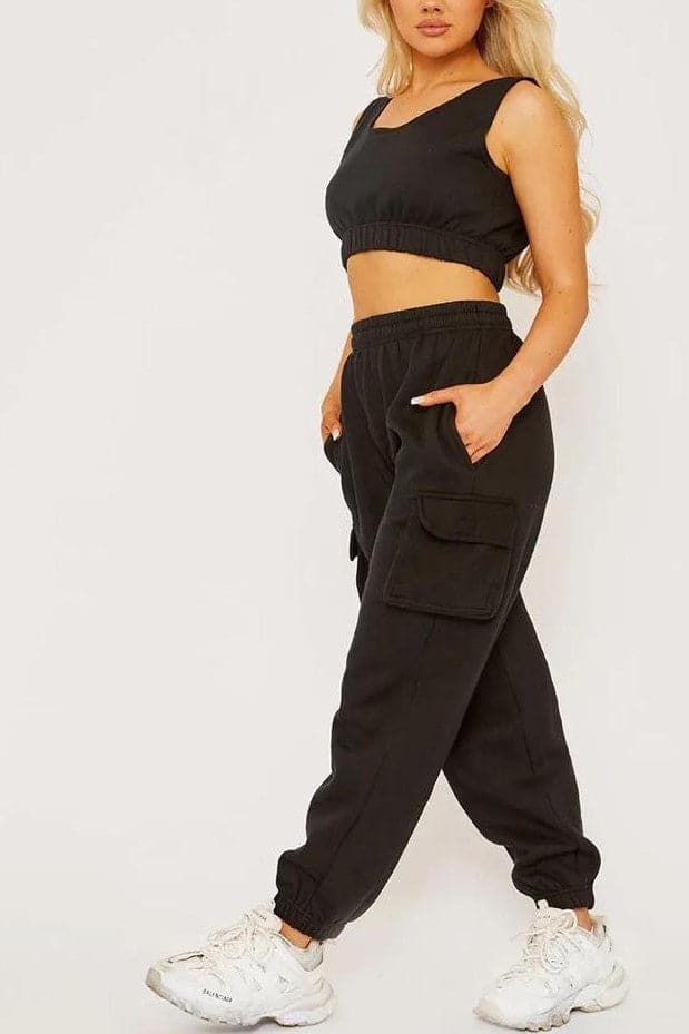 Black Scoop Neck Cropped Top & Jogger Set - Premium Loungewear Sets from justgal - Just £29.99! Shop now at justgal