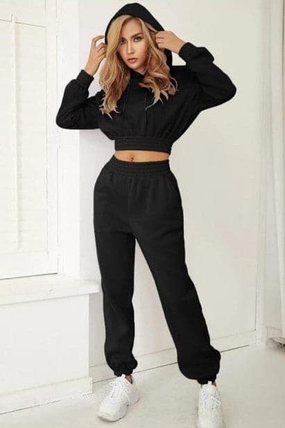Cropped Zip Up Hoodie Top & Jogger Pants Loungewear Set - Premium Loungewear Sets from justgal - Just £34.99! Shop now at justgal