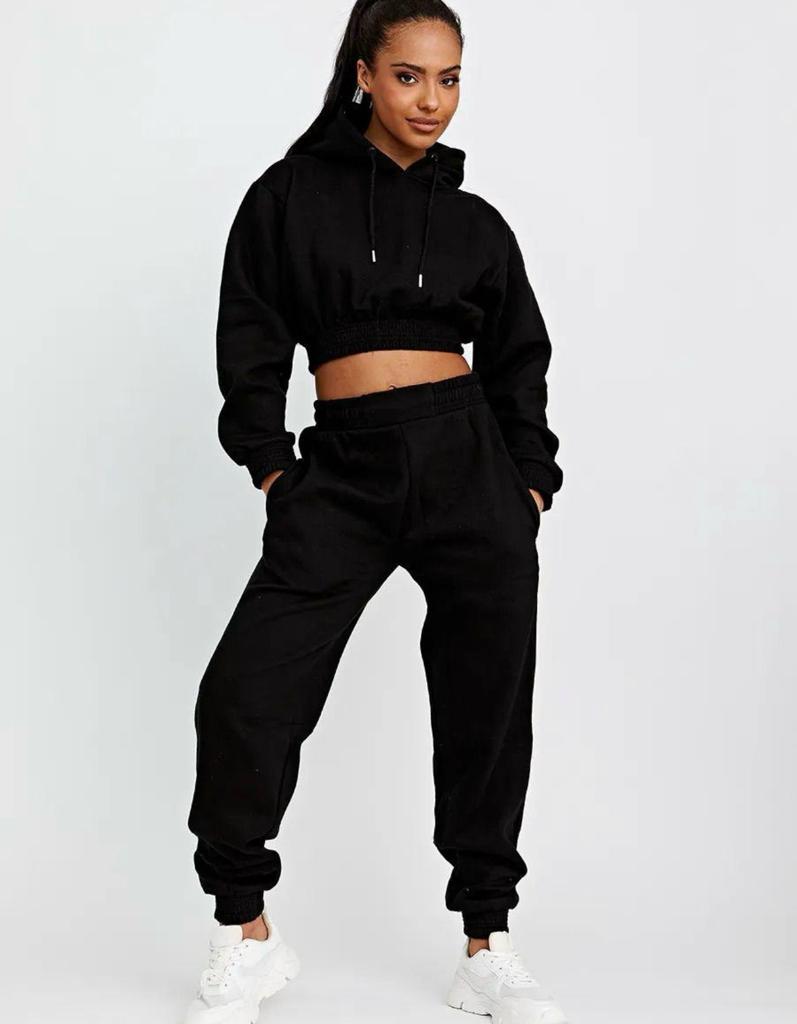 Cropped Hoodie Sweatshirt & Jogger Loungewear Co-Ord Set