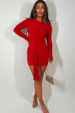 Long Sleeve Knot Front Slinky Dress