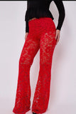 Lace Detail High Waist Flared Trousers