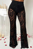 Lace Detail High Waist Flared Trousers