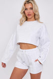 Seem Detail Long Sleeve Cropped Top & Shorts Co-Ord Set