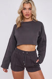 Seem Detail Long Sleeve Cropped Top & Shorts Co-Ord Set