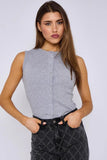 Ribbed Sleeveless Button Detail Top