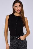 Ribbed Sleeveless Button Detail Top