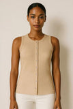 Ribbed Sleeveless Button Detail Top