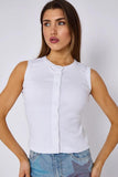 Ribbed Sleeveless Button Detail Top