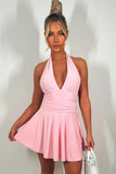 Halter Neck Pleated Mini Dress