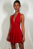 Halter Neck Pleated Mini Dress