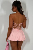 Tie Back Puff Skirt Mini Dress