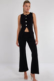 Longline Button Waistcoat Top & Wide Leg Trouser Co-Ord Set