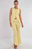 Longline Button Waistcoat Top & Wide Leg Trouser Co-Ord Set