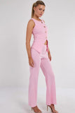 Longline Button Waistcoat Top & Wide Leg Trouser Co-Ord Set