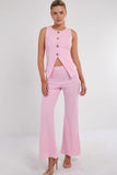 Longline Button Waistcoat Top & Wide Leg Trouser Co-Ord Set
