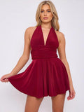 Halter Neck Pleated Mini Dress
