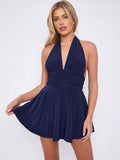 Halter Neck Pleated Mini Dress