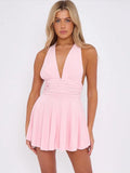 Halter Neck Pleated Mini Dress