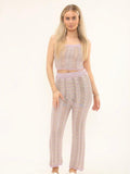 Lurex Crochet Knit Cropped Top & Leggings Co-Ord Set.