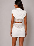 Draped High Neck Lace Detail Top & Skirt Co-Ord Set