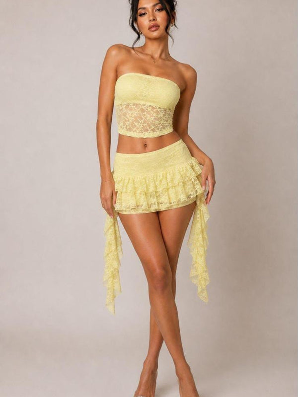 Lace Tube Top & Ruffle Mini Skirt Co-Ord Set
