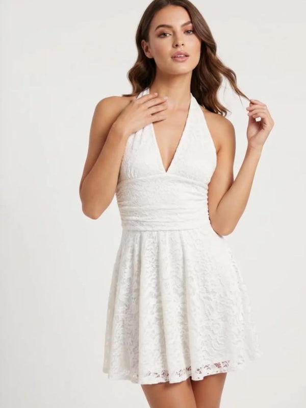Halter Neck Lace Mini Dress