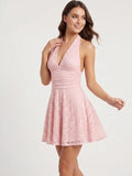 Halter Neck Lace Mini Dress