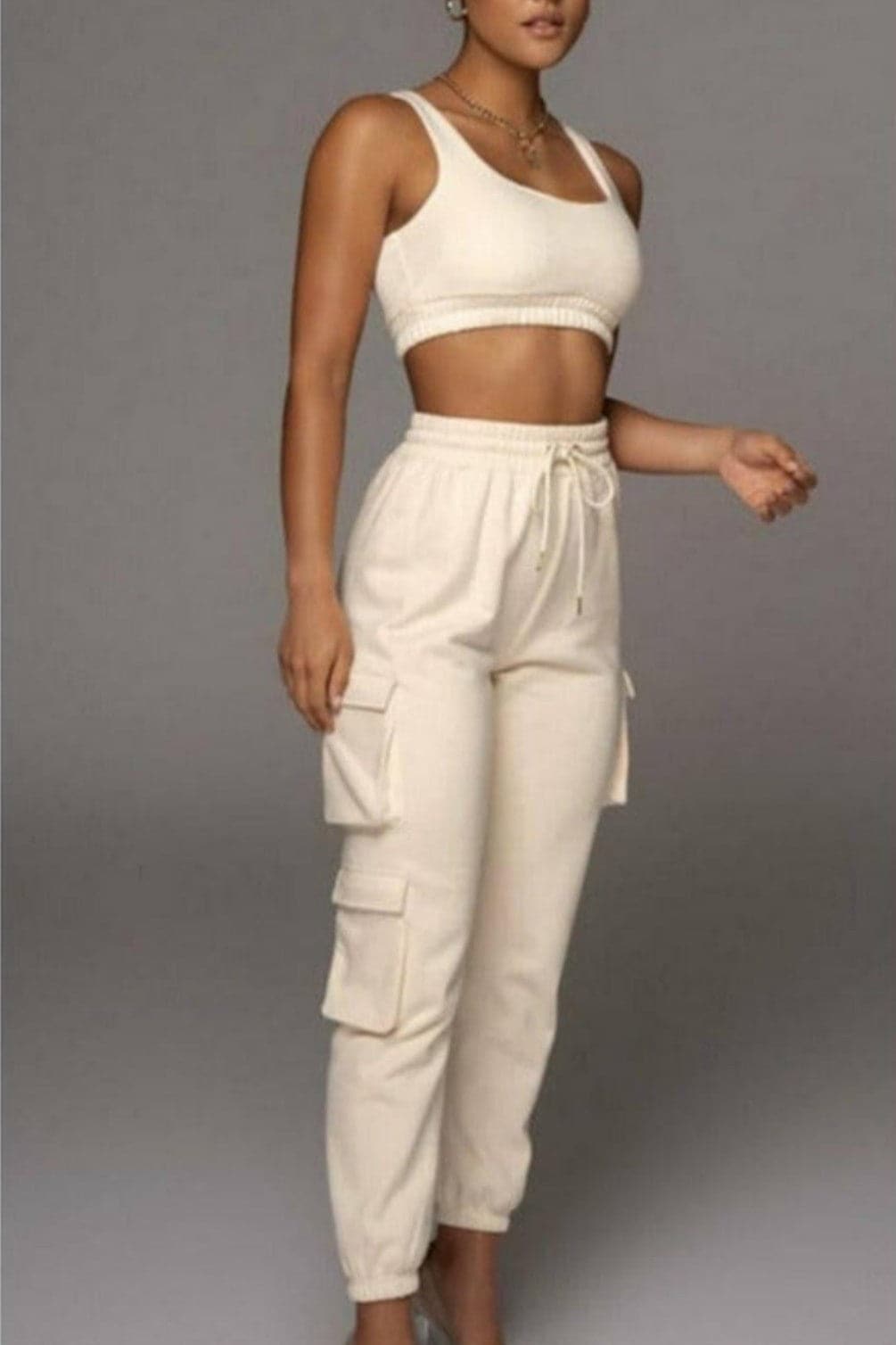 Stone Scoop Neck Cropped Top & Jogger Set - Premium  from justgal - Just £29.99! Shop now at justgal