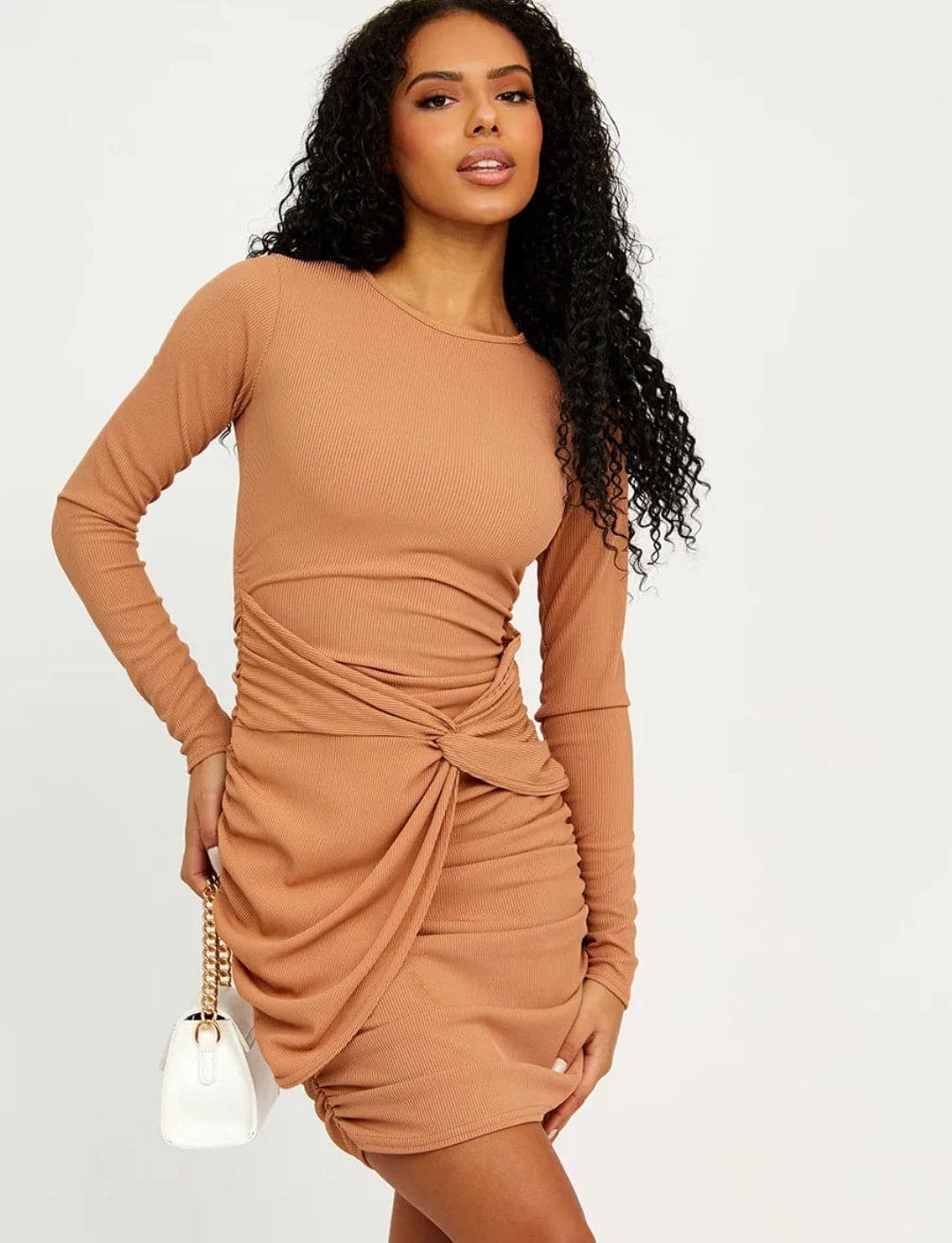 Ribbed Twist Front Ruched Mini Dress - Premium Dress from justgal - Just £21.99! Shop now at justgal