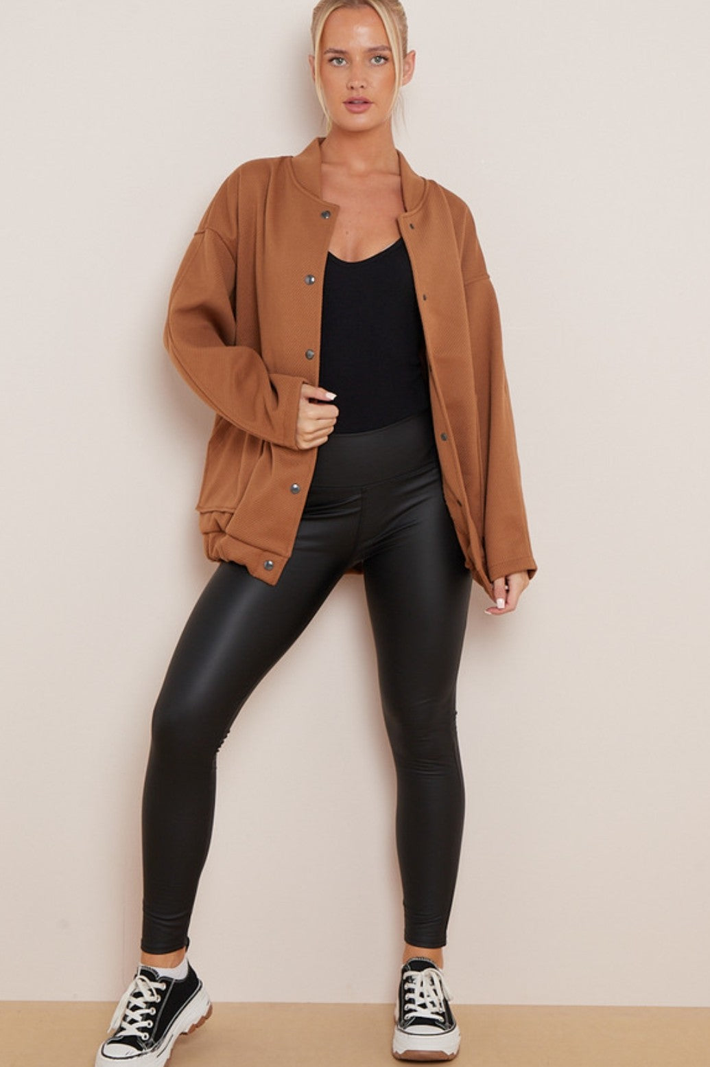 Textured Long Sleeve Bomber Jacket - Premium Coats from justgal - Just £34.99! Shop now at justgal