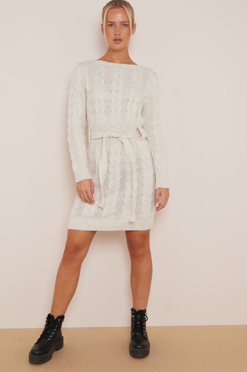 Cable Knit Belted Dress