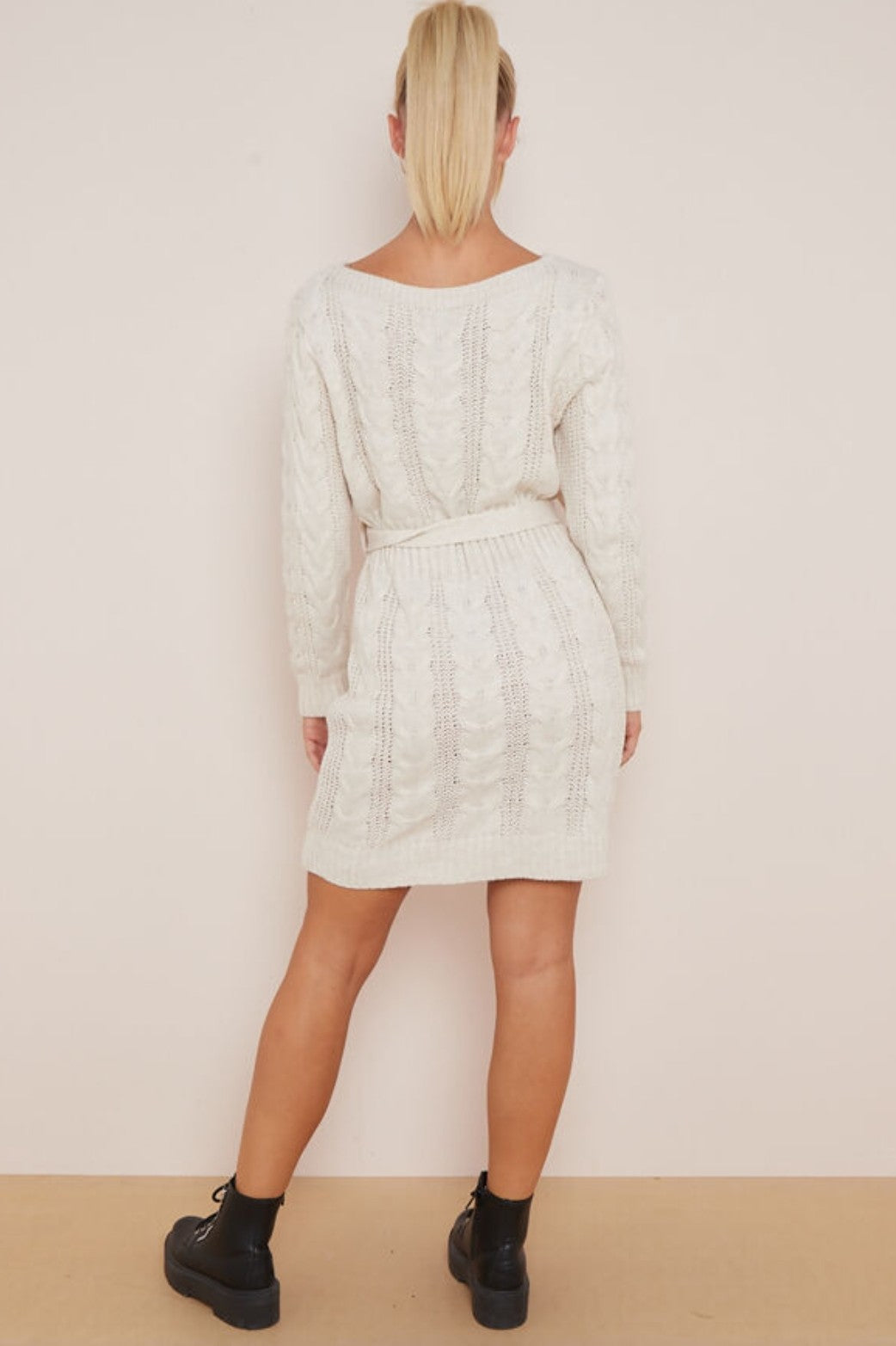 Cable Knit Belted Dress
