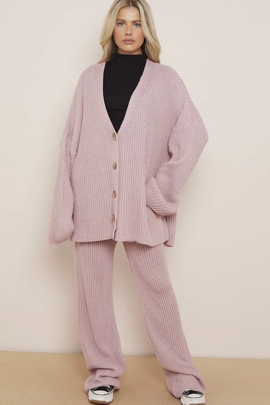 Knitted Drop Shoulder Cardigan & Trouser Loungewear Set