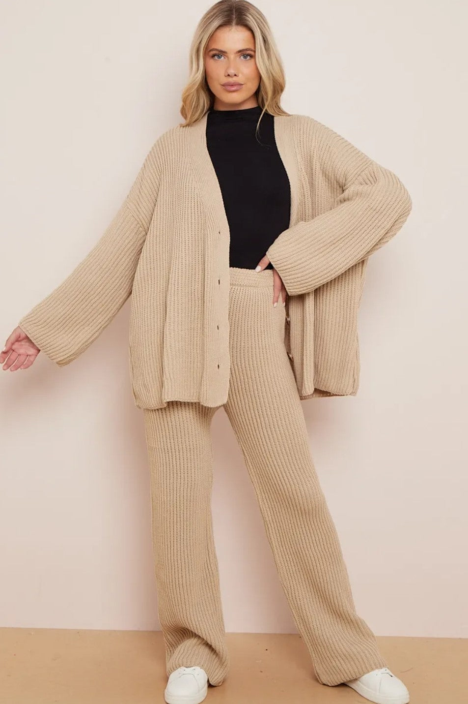 Knitted Drop Shoulder Cardigan & Trouser Loungewear Set