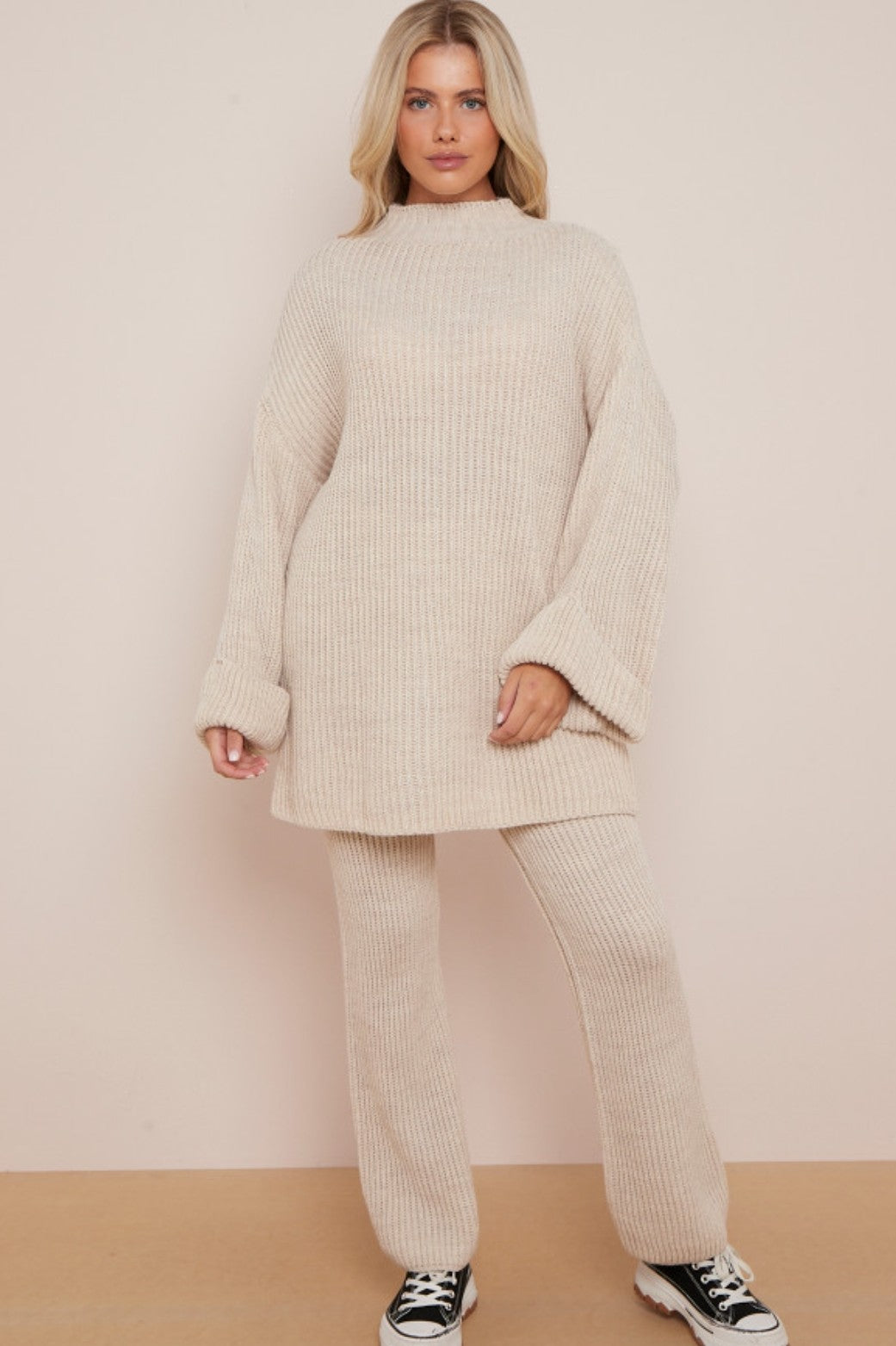 Knitted Long Ribbed Jumper & Trouser Loungewear Set
