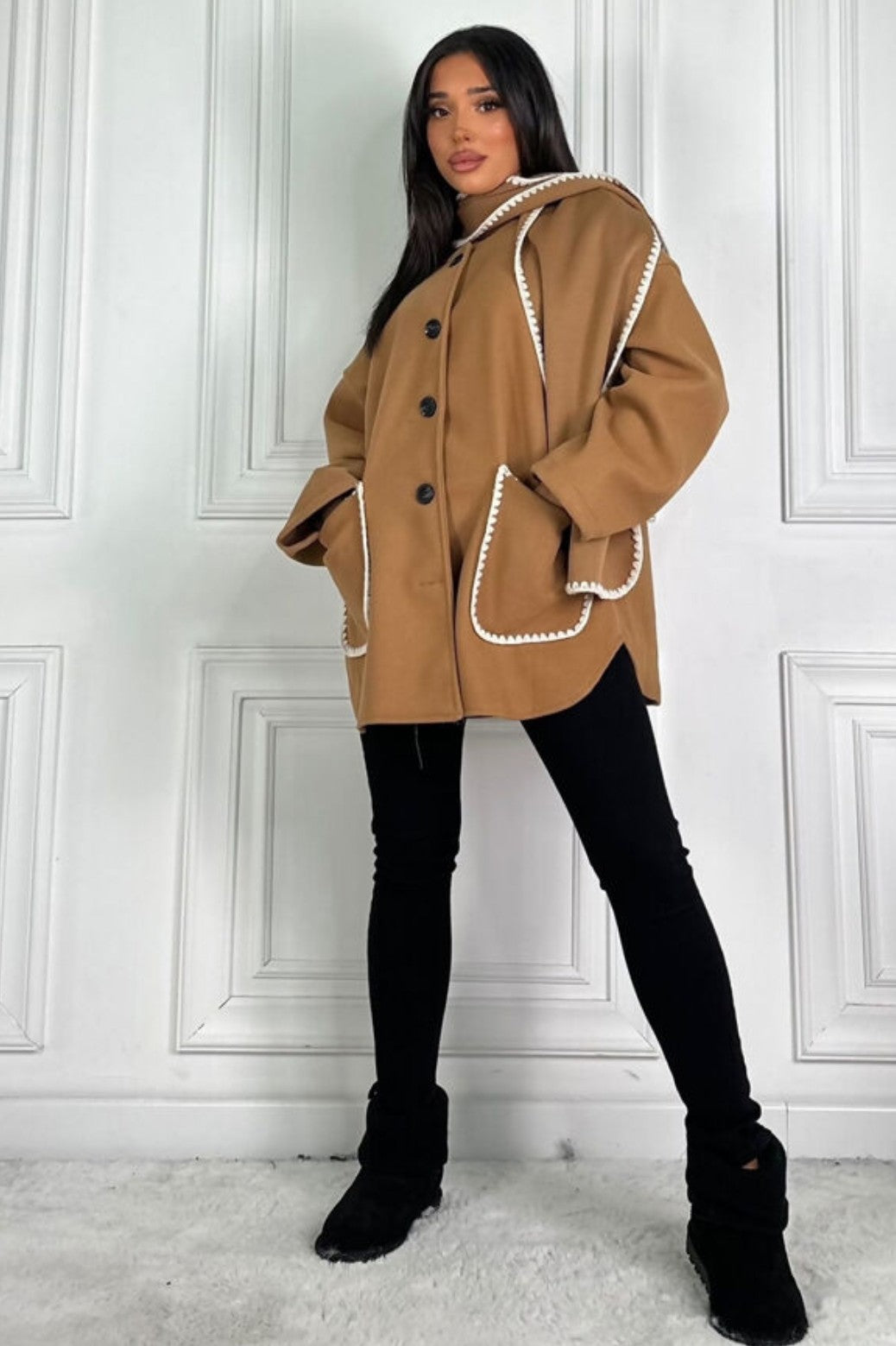 Wool Look Coat With Matching Scarf
