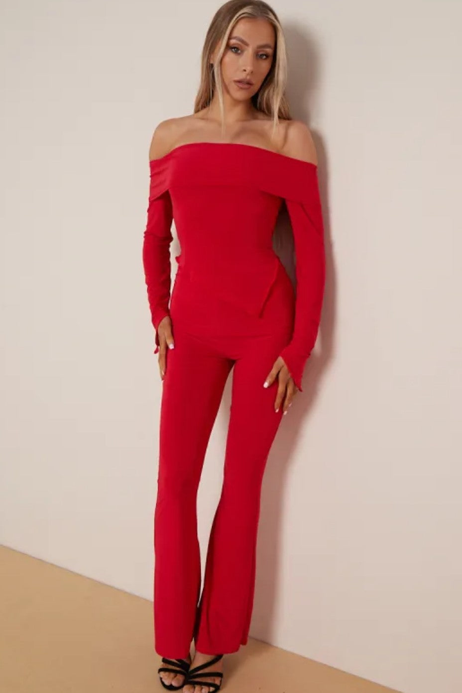 Slinky Bardot Top & Flared Trouser Co-Ord Set