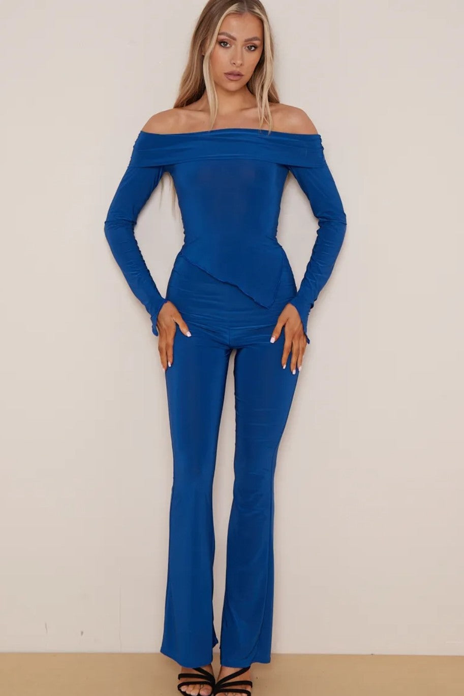 Slinky Bardot Top & Flared Trouser Co-Ord Set