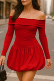 Off Shoulder Puffball Mini Dress