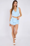 Tie Front Slinky Frill Detail Shorts Co-Ord Set