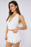 Tie Front Slinky Frill Detail Shorts Co-Ord Set
