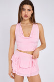 Tie Front Slinky Frill Detail Shorts Co-Ord Set