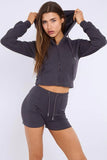 Cropped Zipped Hoodie & Seam Detail Shorts