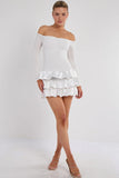 Off Shoulder Satin Frill Mini Dress