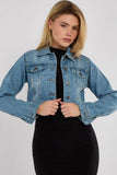 Diamante Studded Cropped Denim Jacket