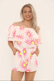Off Shoulder Sun Print Playsuit