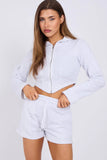 Cropped Zip Up Hoodie & Ruched Shorts Co-Ord Set