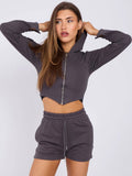 Cropped Zip Up Hoodie & Ruched Shorts Co-Ord Set