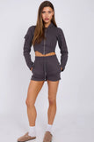 Cropped Zip Up Hoodie & Ruched Shorts Co-Ord Set