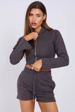 Cropped Zip Up Hoodie & Ruched Shorts Co-Ord Set